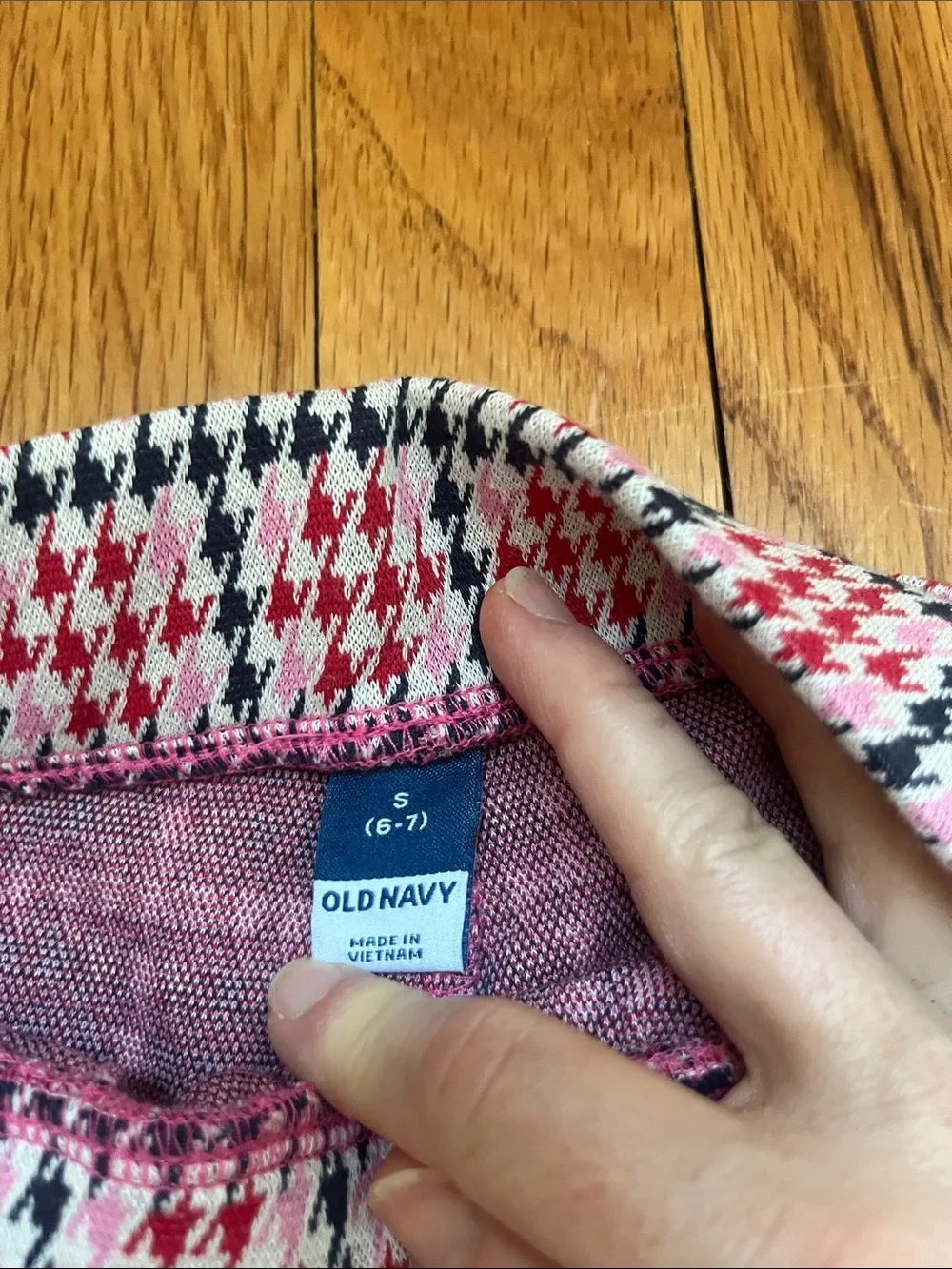 Old Navy Red Smocked Top with Pink & Black Patterned Wide-Leg Pants
